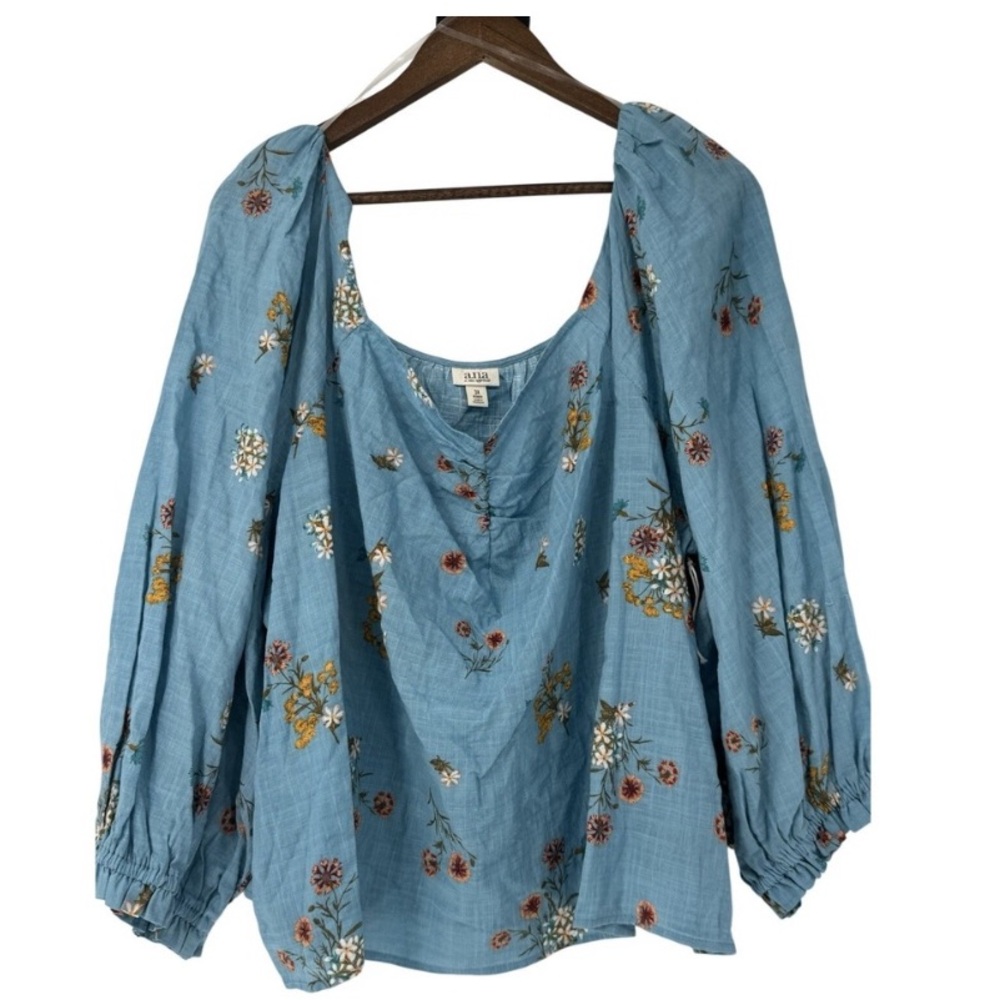 NWOT ANA Bethany Peasant Blouse Crop Floral Print Puff‎ Sleeve 3X Boho Cottage